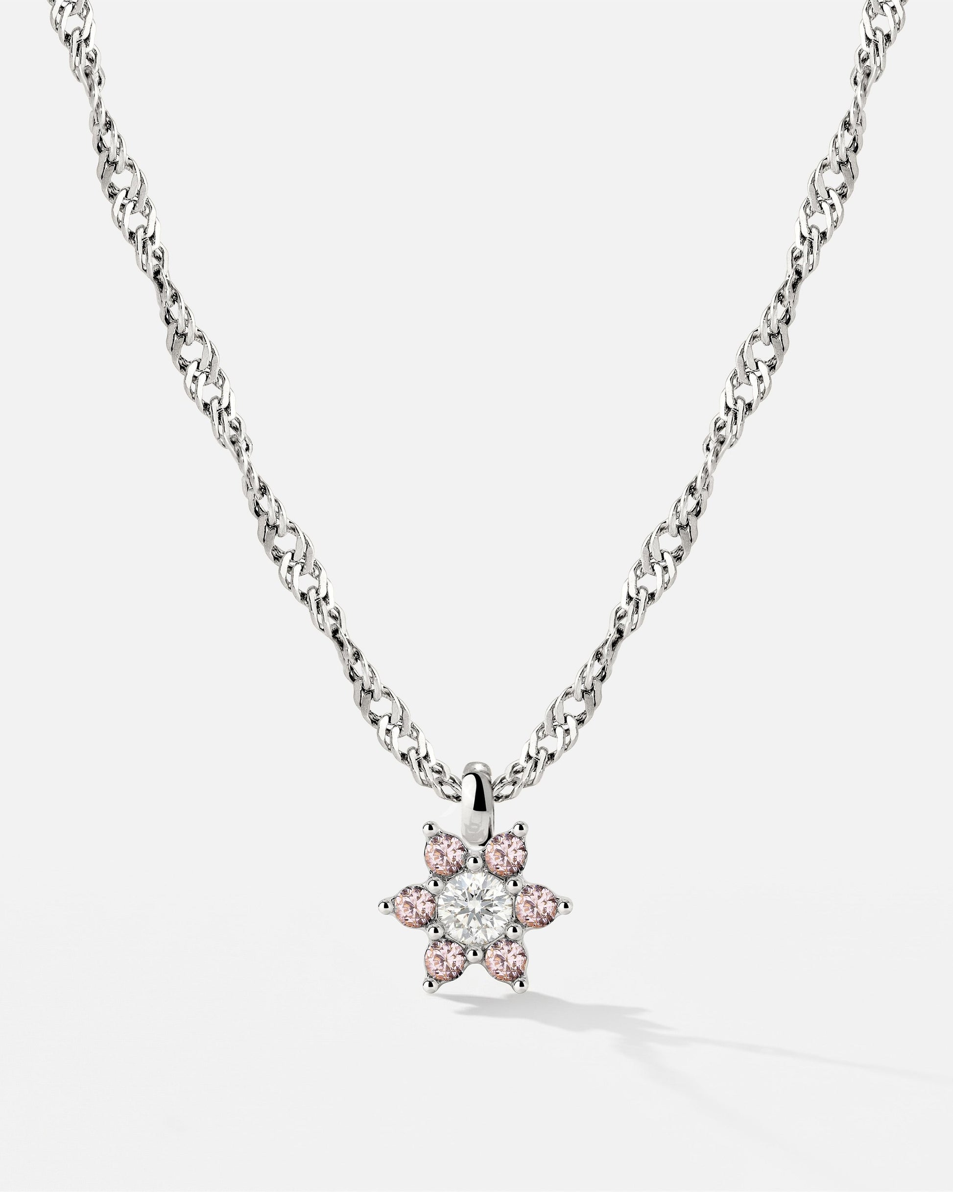 Sparkling Pink Petal Necklace Silber