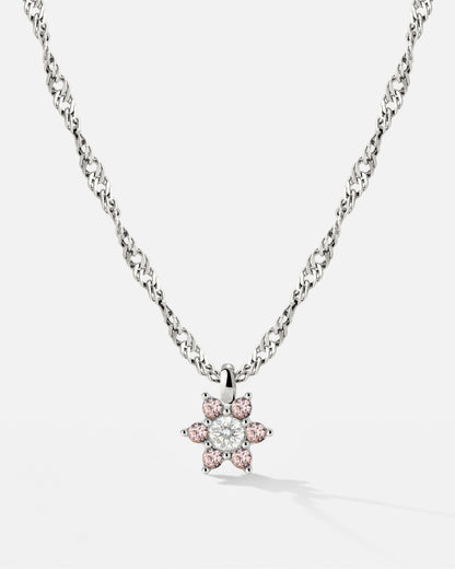 Sparkling Pink Petal Necklace Silber