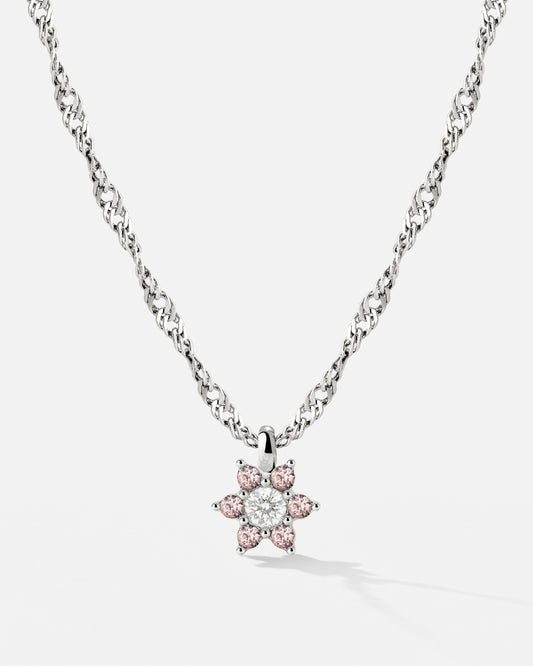 Sparkling Pink Petal Necklace Silber
