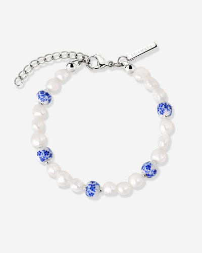 Flower Tile Pearl Bracelet Silber