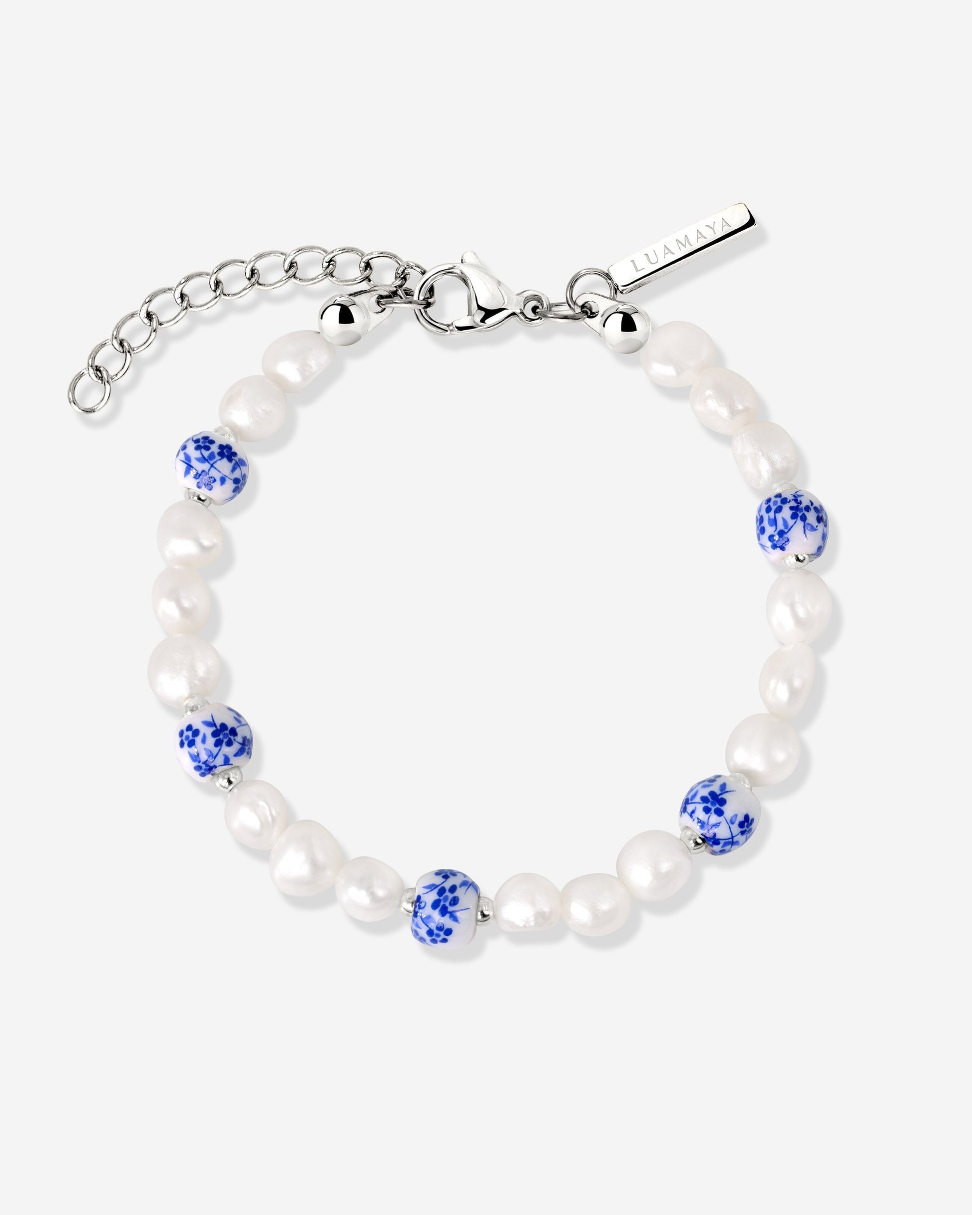 Flower Tile Pearl Bracelet Silber