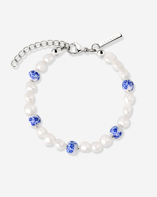 Flower Tile Pearl Bracelet Silber