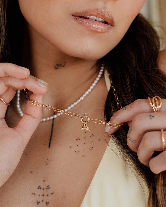 Whale Tail Oval Links Necklace Set Roségold
