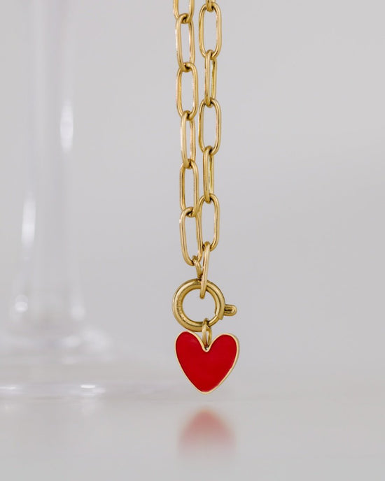 Red Heart Oval Links Necklace Set Silber