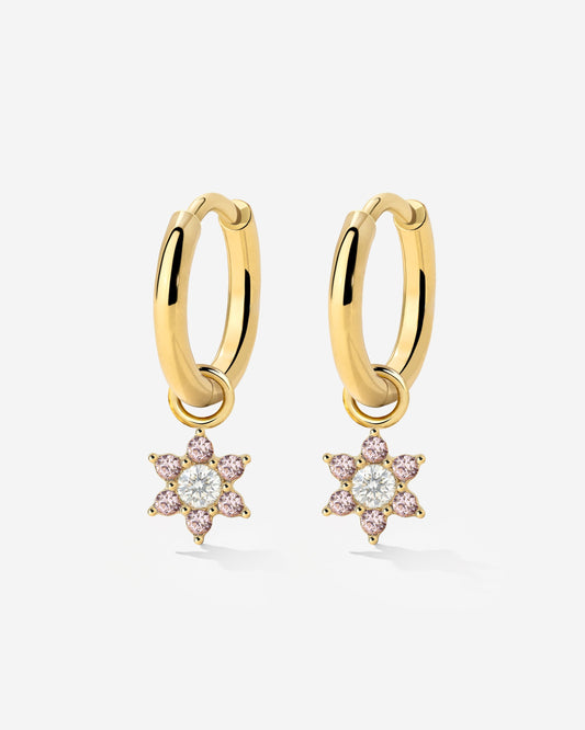 Pink Petal Hoop Set Small Gold