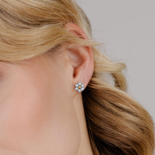 Forever Blue Daisy Studs Gold