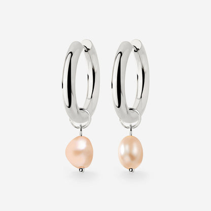 Chunky Perla Rosa Hoop Set Medium Silber