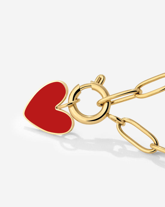 Red Heart Oval Links Necklace Set Gold