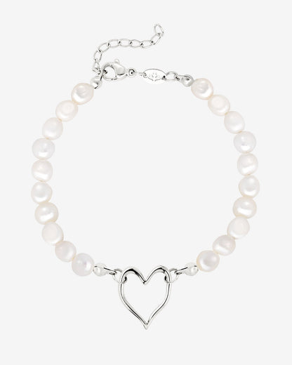 Melting Heart Pearl Bracelet Silber