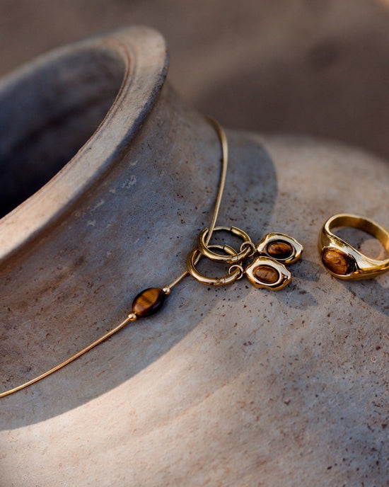 Tiger's Eye Hoop Set Small Silber