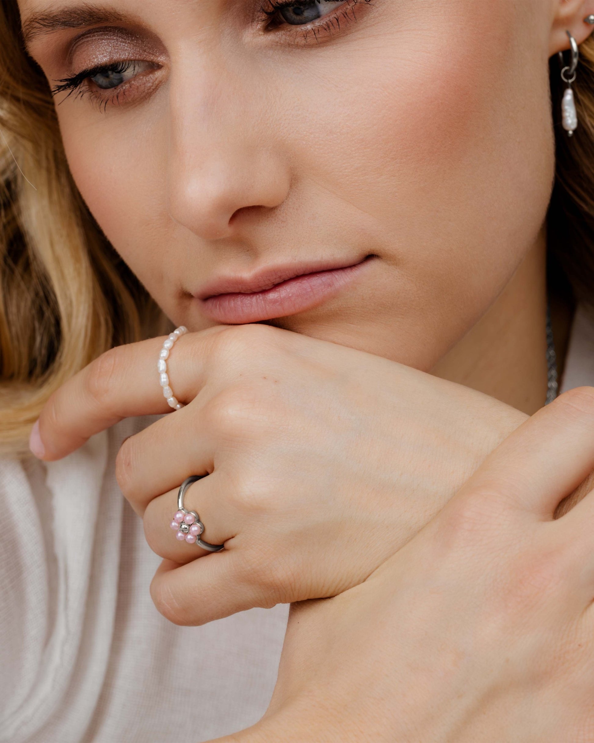 Pretty Pink Daisy Ring Silber