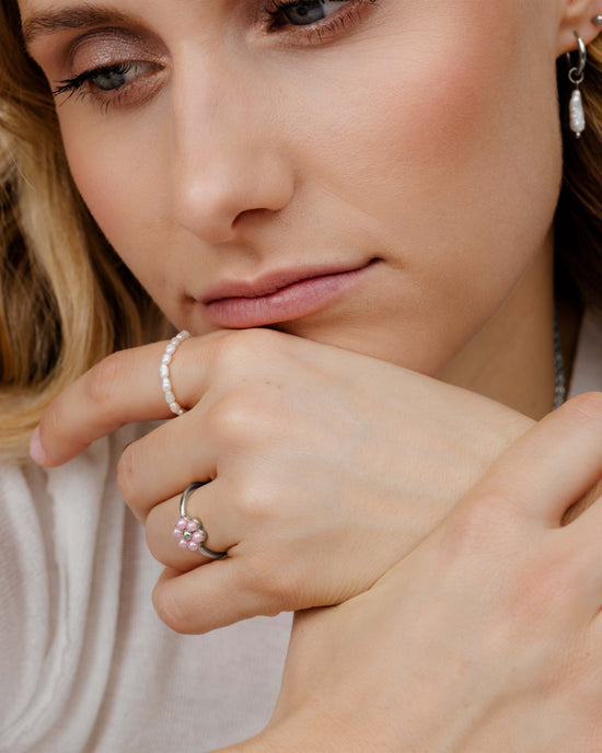 Pretty Pink Daisy Ring Silber