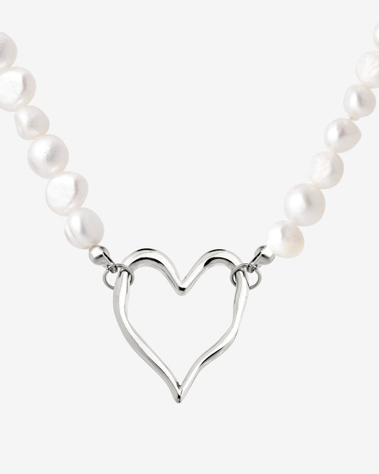 Melting Heart Pearl Necklace Silber
