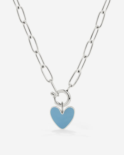 Blue Heart Oval Links Necklace Set Silber