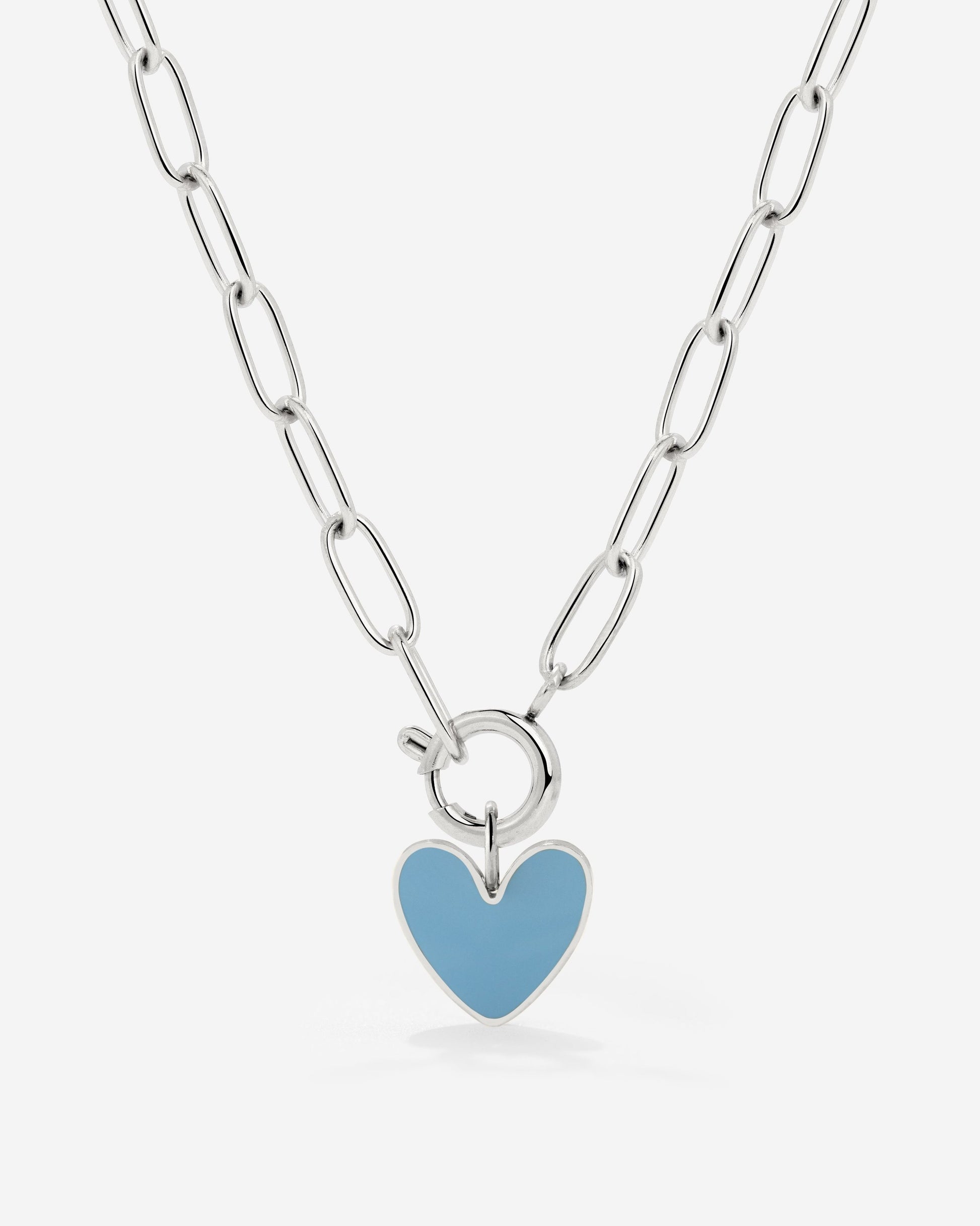 Blue Heart Oval Links Necklace Set Silber