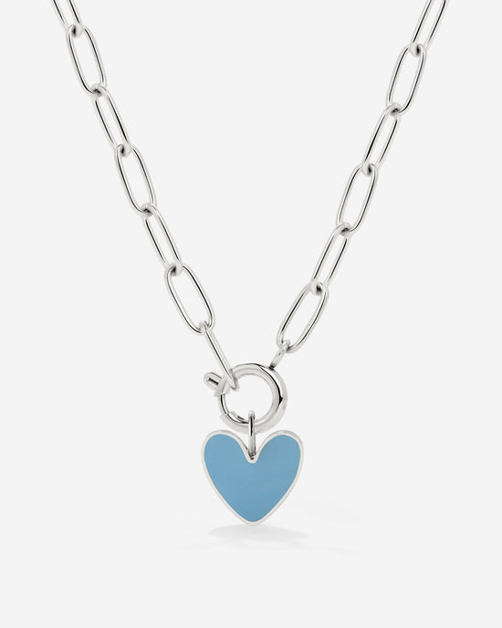 Blue Heart Oval Links Necklace Set Silber