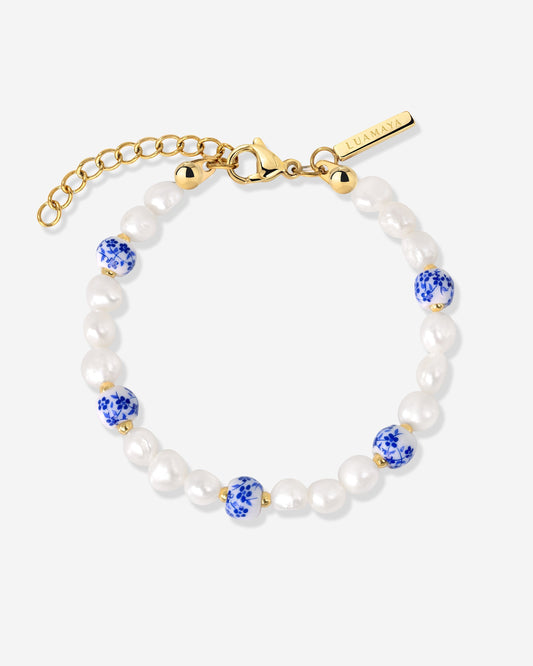 Flower Tile Pearl Bracelet Gold
