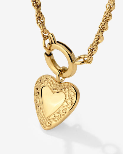 Vintage Heart Rope Chain Necklace Set Gold