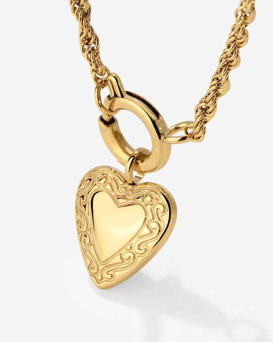 Vintage Heart Rope Chain Necklace Set Gold