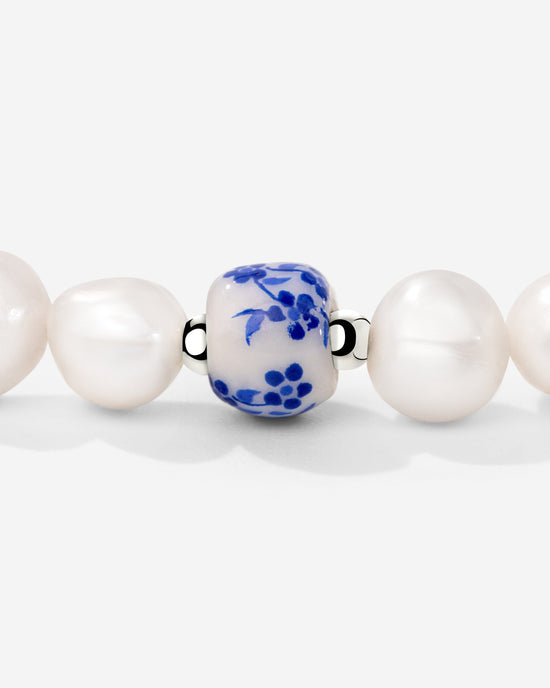 Flower Tile Pearl Bracelet Silber