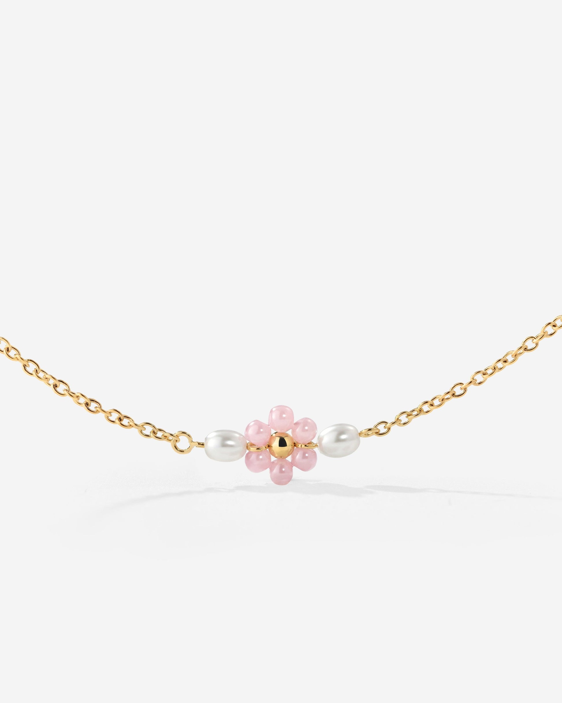 Pretty Pink Daisy Necklace Gold