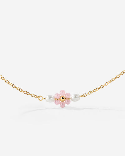 Pretty Pink Daisy Necklace Gold