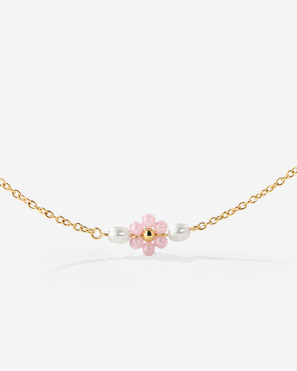 Pretty Pink Daisy Necklace Gold
