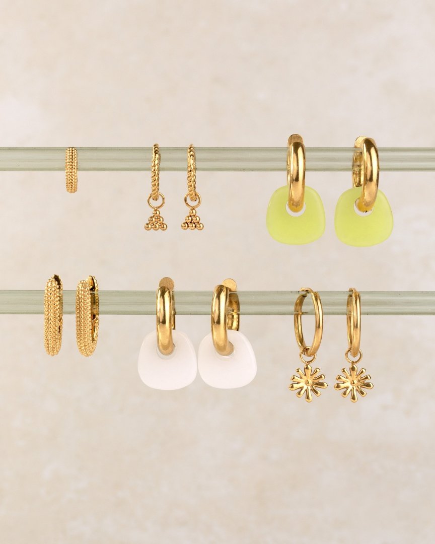 Tiny Beads Twisted Hoop Set Small Silber