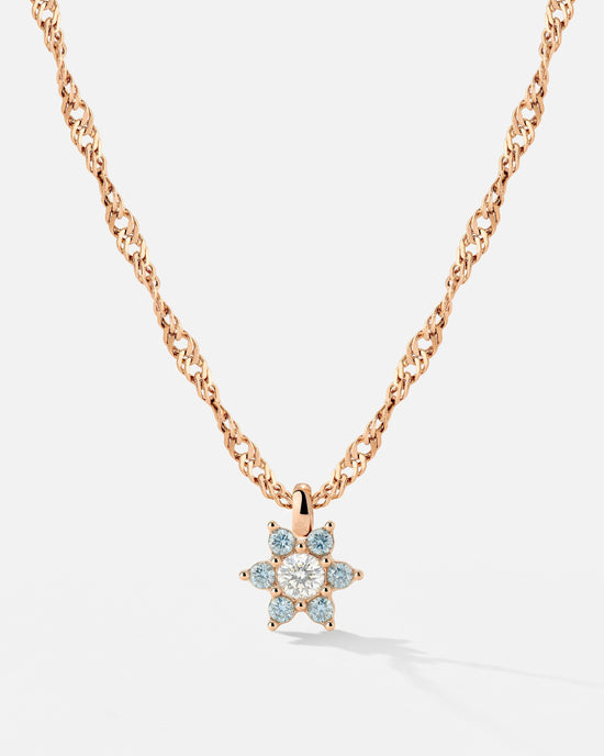 Sparkling Blue Petal Necklace Roségold