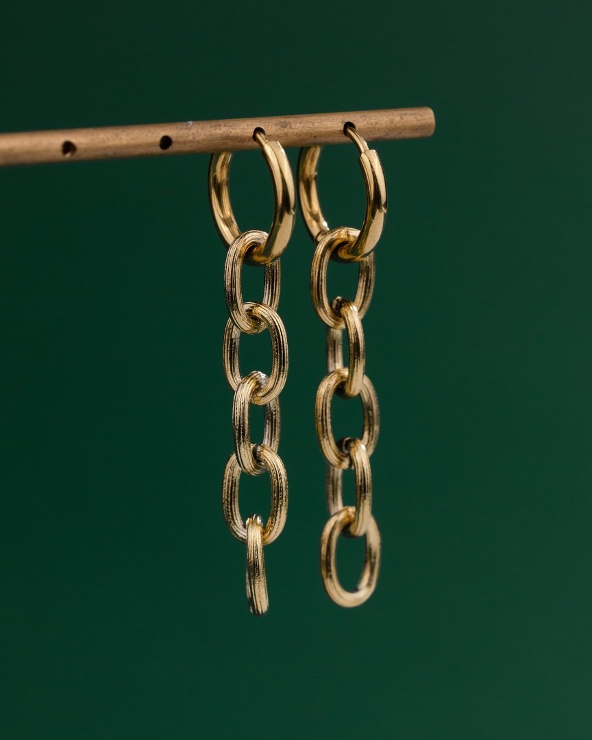 Long Link Hoop Set Small Gold