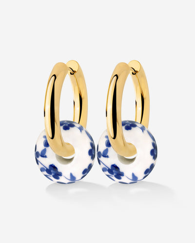 Chunky Flower Tile Hoop Set Medium Gold
