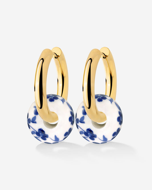 Chunky Flower Tile Hoop Set Medium Gold
