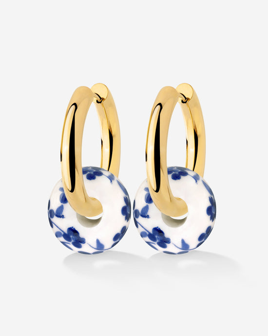 Chunky Flower Tile Hoop Set Medium Gold