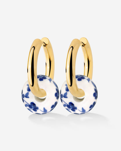 Chunky Flower Tile Hoop Set Medium Gold