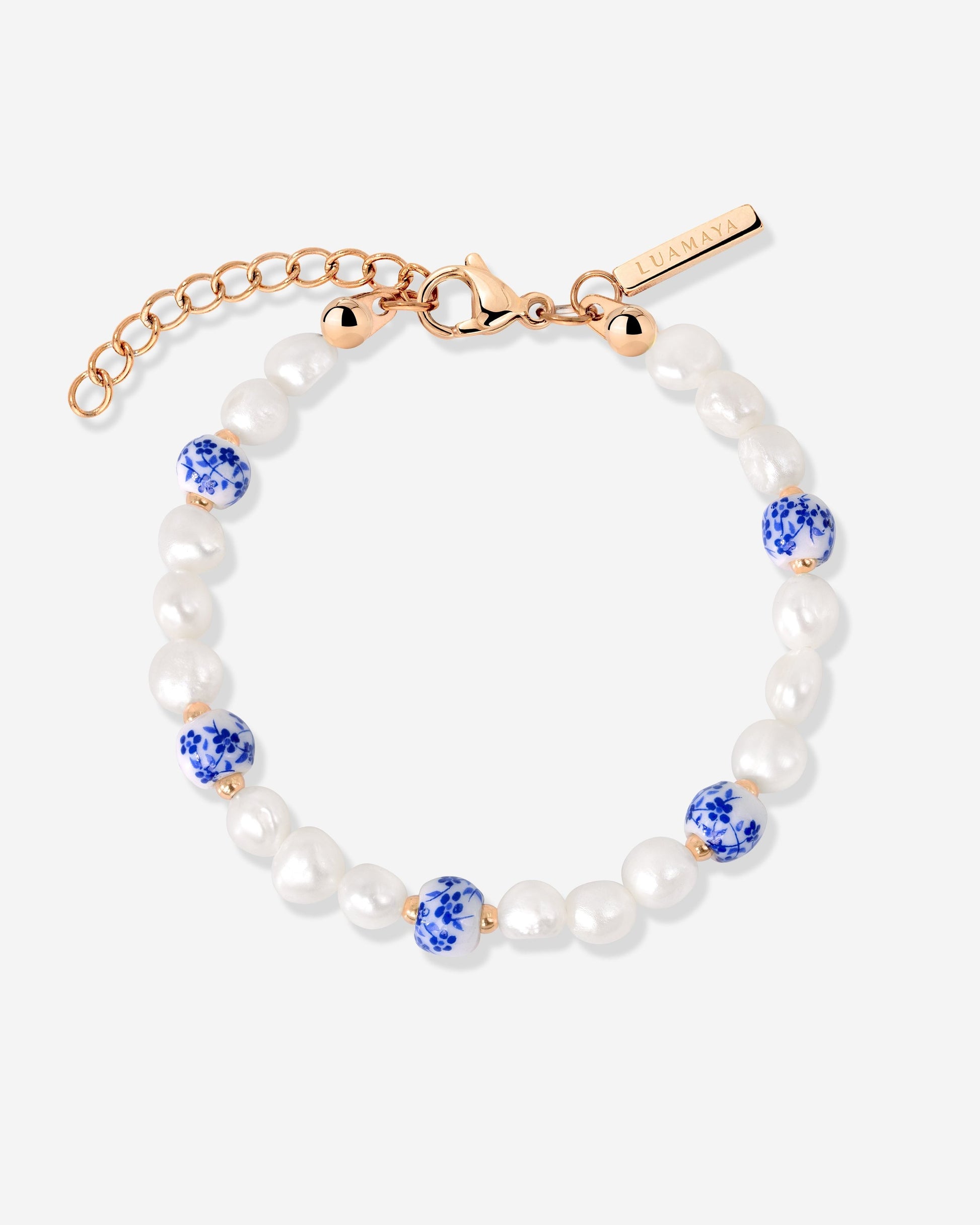 Flower Tile Pearl Bracelet Roségold