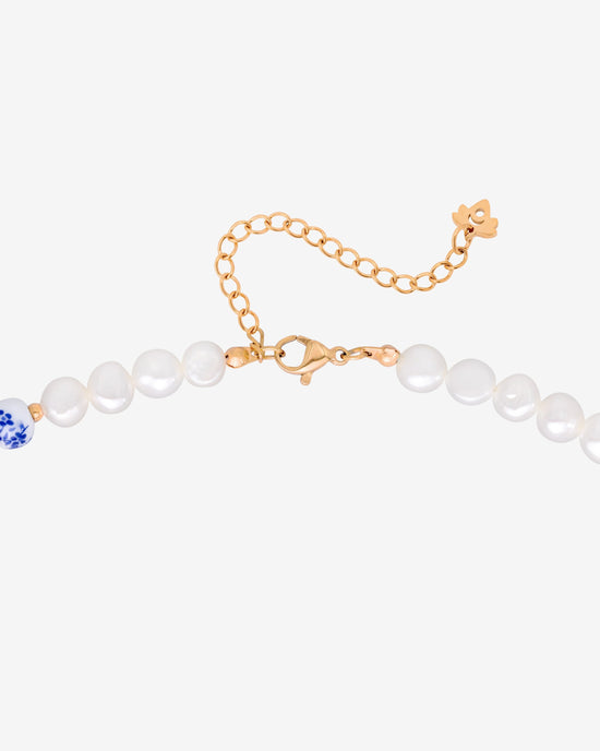 Flower Tile Pearl Necklace Roségold