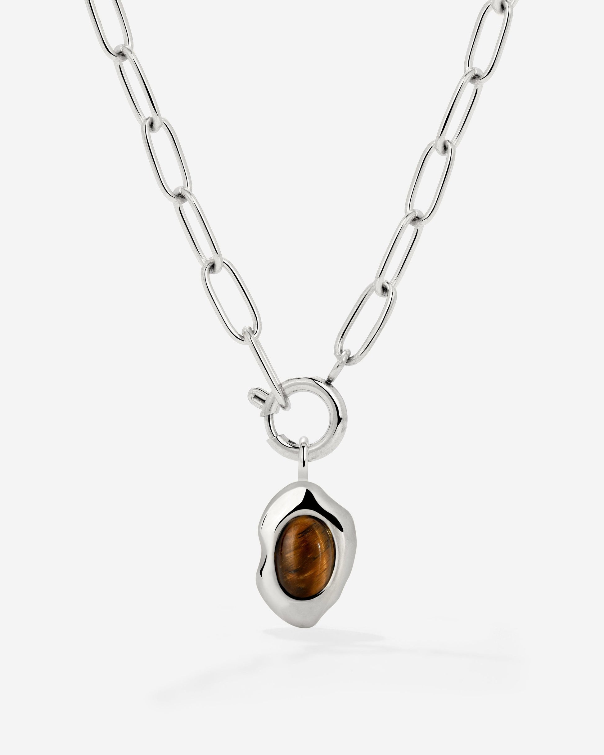Tiger's Eye Oval Links Necklace Set Silber