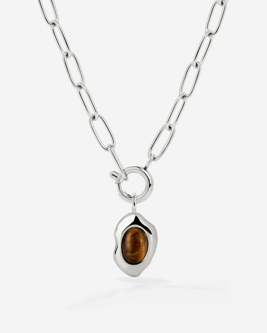 Tiger's Eye Oval Links Necklace Set Silber