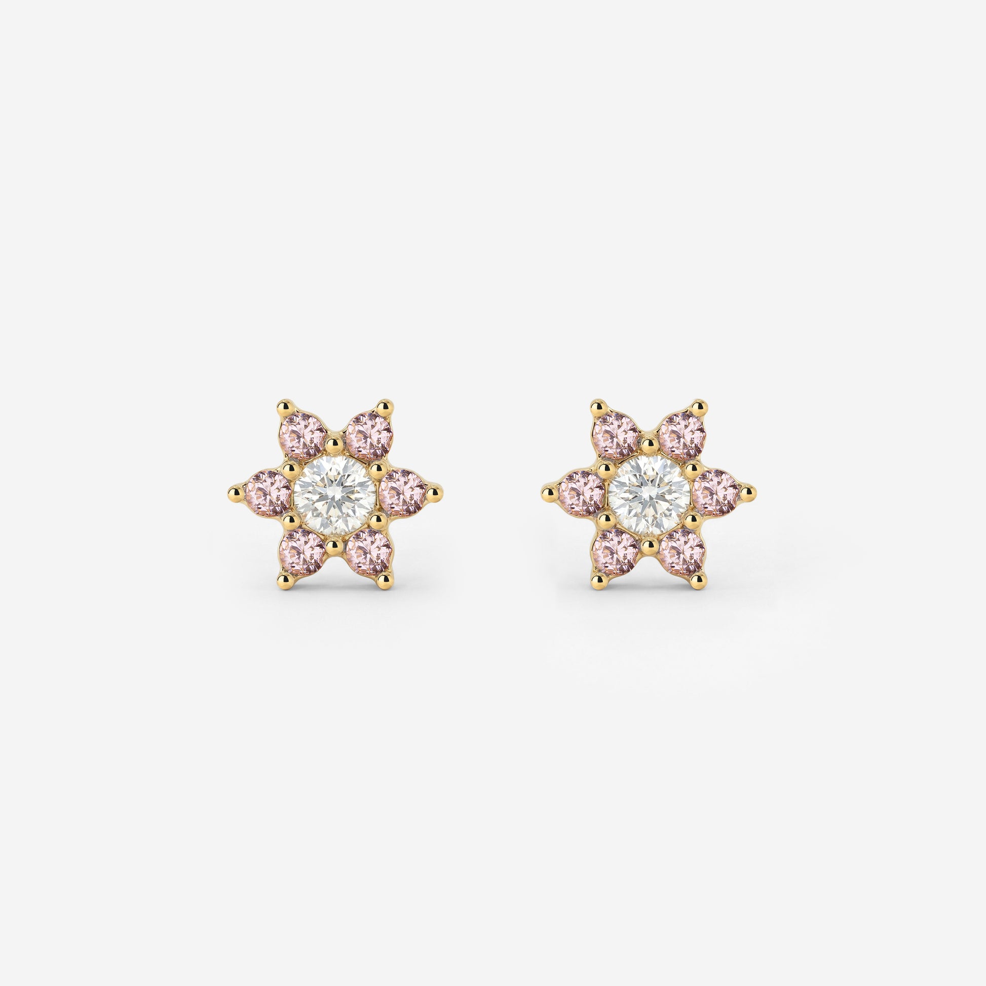 Sparkling Pink Petal Studs Gold