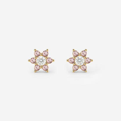 Sparkling Pink Petal Studs Gold