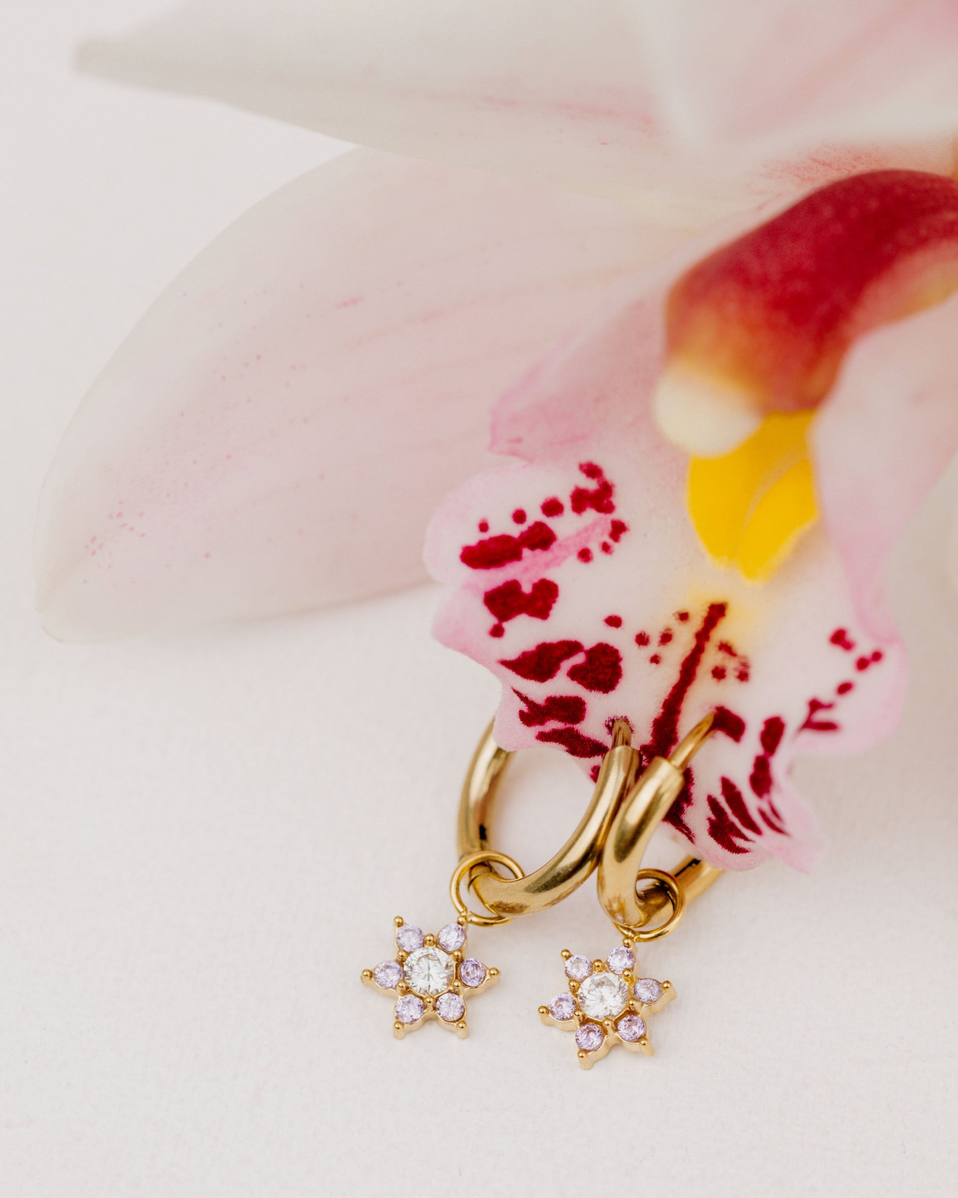 Purple Petal Hoop Set Small Roségold