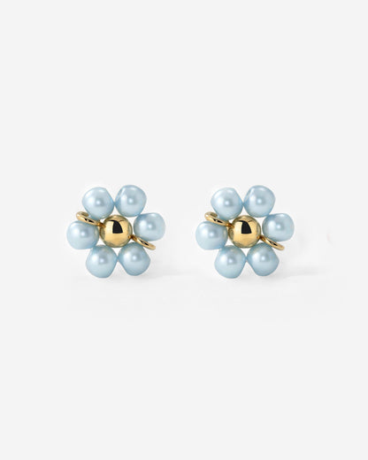 Forever Blue Daisy Studs Gold