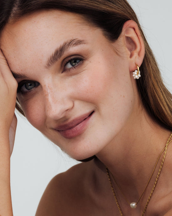 Pearl Cluster Hoops Gold