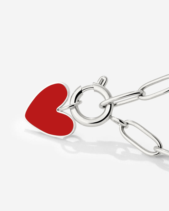 Red Heart Oval Links Necklace Set Silber