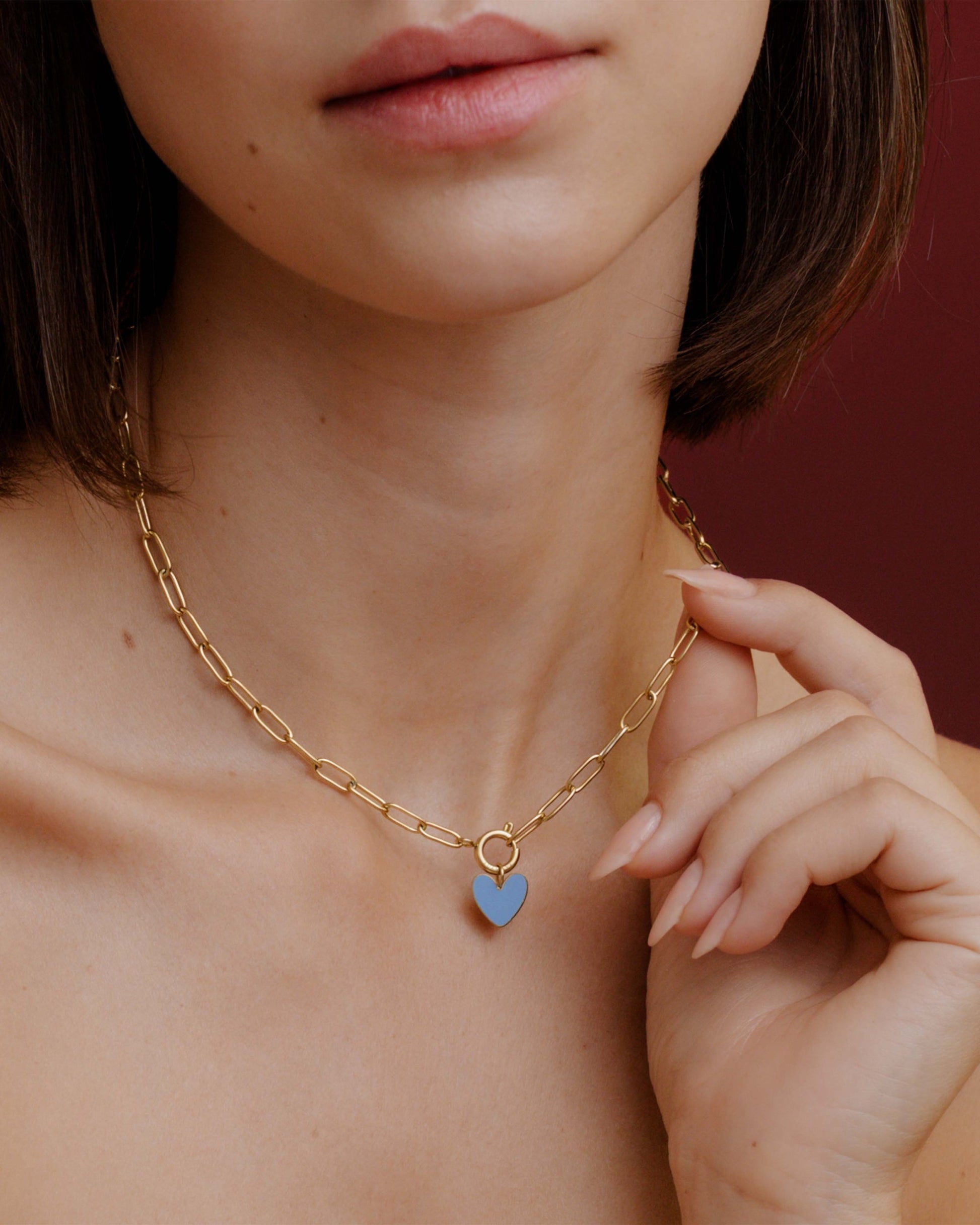 Blue Heart Oval Links Necklace Set Gold