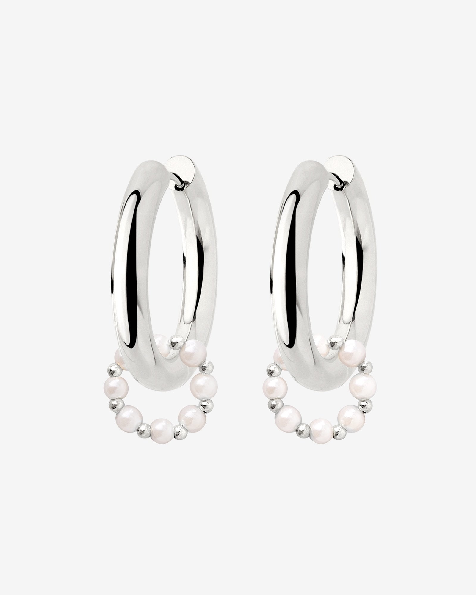 Chunky Pearl 'n' Beads Hoop Set Medium Silber