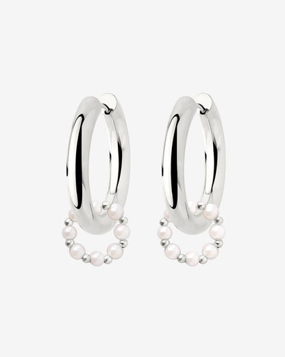Chunky Pearl 'n' Beads Hoop Set Medium Silber