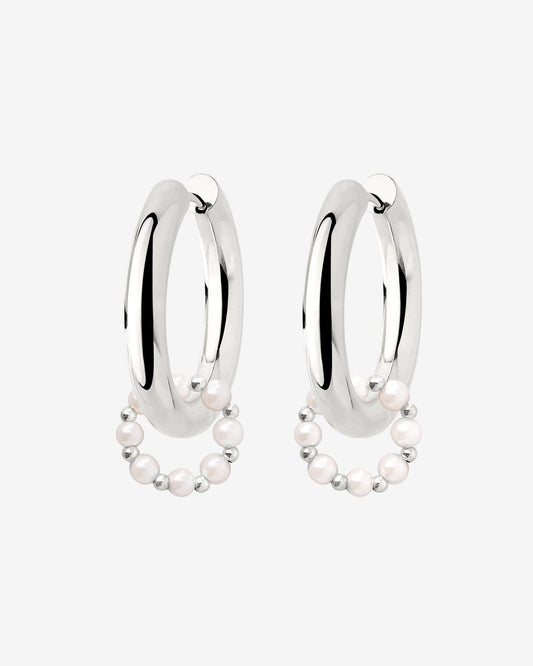 Chunky Pearl 'n' Beads Hoop Set Medium Silber