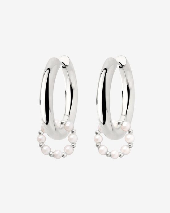 Chunky Pearl 'n' Beads Hoop Set Medium Silber