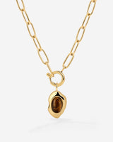 Tiger's Eye Oval Links Necklace Set Gold